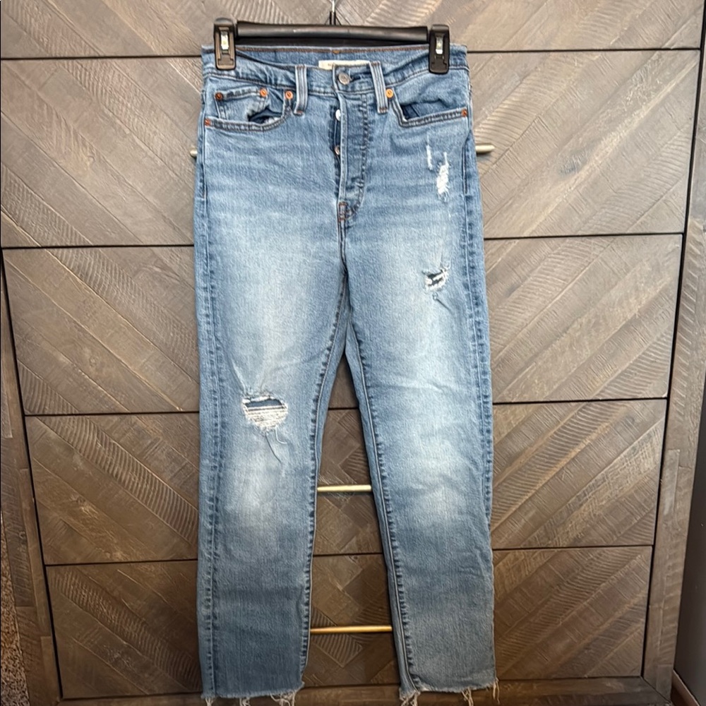 Levi's Blue Ankle Cropped Jeans with Distressed Details
